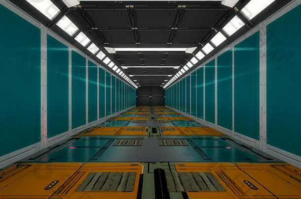 渲染未来主义的室内走廊体系结构