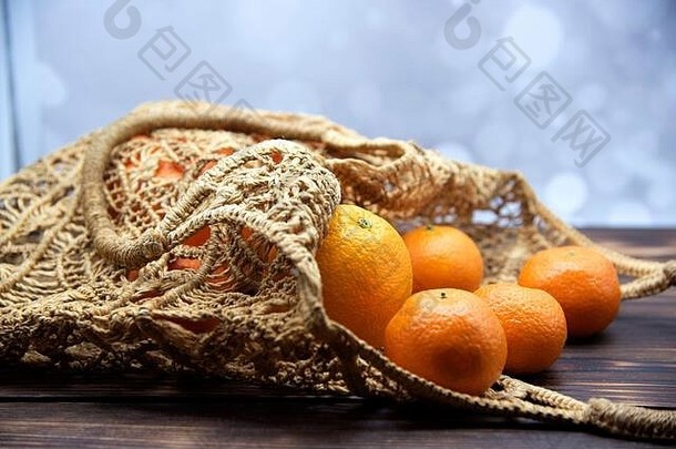 明亮的橙子橘子编织可重用的杂货店袋使<strong>环保材料</strong>