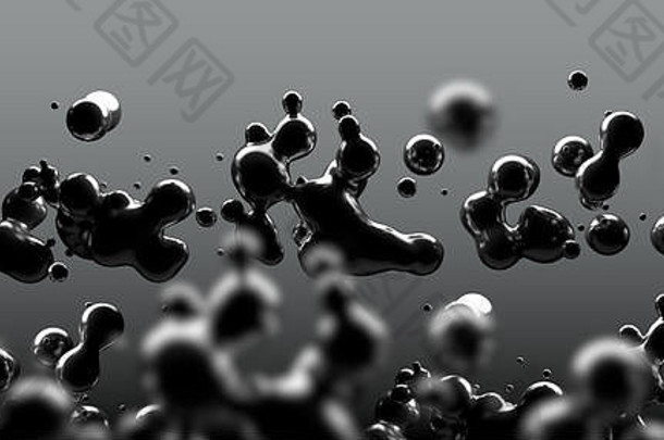 墨水流体形状科学物理化学摘要黑色的液体滴背景插图