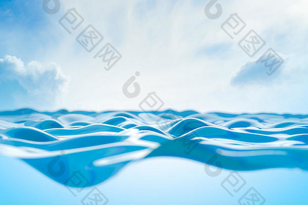 海海洋背景波蓝色的天空地平线插图
