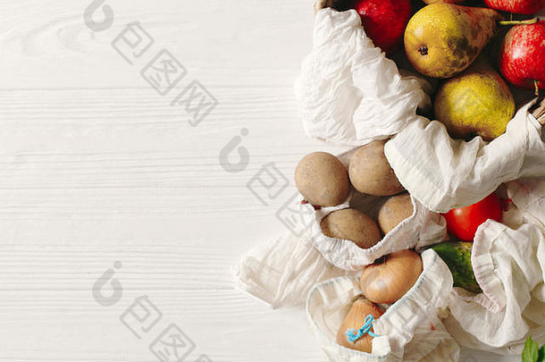 食品杂货生态袋生态自然袋<strong>水果</strong>蔬菜生态友好的平躺可持续发展的生活方式概念浪费食物购物