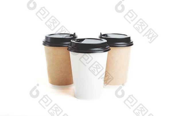 生态友好的纸工艺杯咖啡黑色的成员白色背景浪费塑料免费的概念可持续发展的生活方式心神