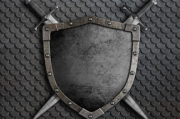 中世纪的盾交叉剑尺度护甲插图