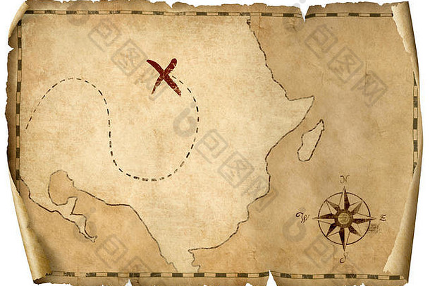 宝海盗的地图孤立的插图