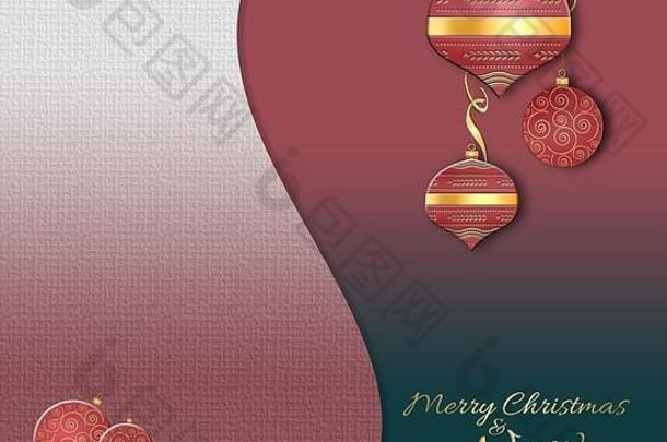 奢侈品圣诞节一年球背景中国人风格挂红色的装饰物黄金装饰黑色的红色的粉红色的背景文本快乐一年插图