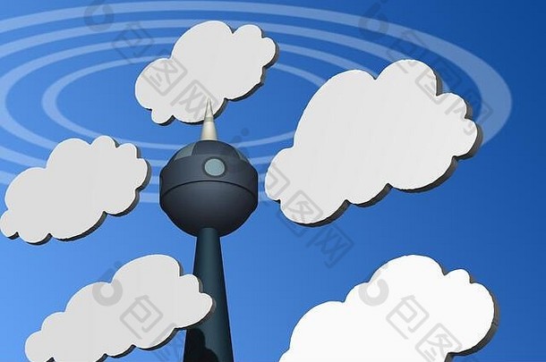 电信塔传输信号云蓝色的天空纸减少效果的角度来看视图插图背景复制空间