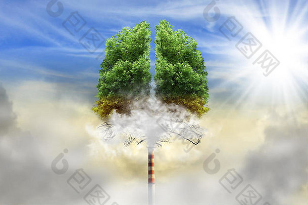 树形状肺烟囱树干生态概念污染