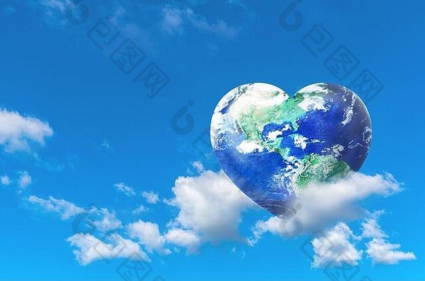 地球心形状白色克劳德蓝色的天空爱保存世界一代地球一天概念元素图像
