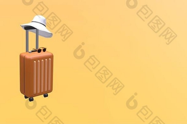 橙色手提箱他太阳镜橙色背景旅行假期假期概念呈现插图