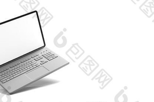 电脑移动PC空白屏幕孤立的白色背景横幅复制空间插图