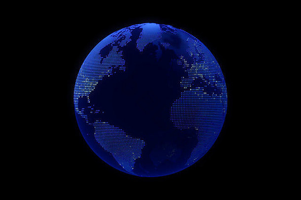 蓝色的点世界全球插图地图白色点城市黑暗背景