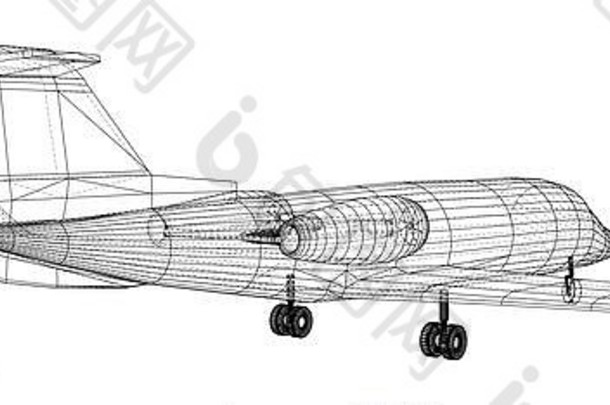 飞机蓝图大纲飞机白色背景创建插图