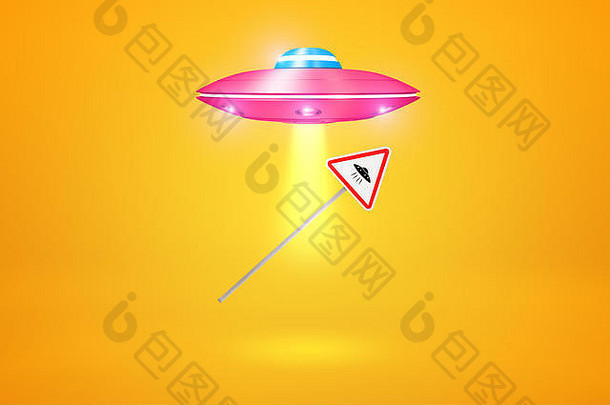 呈现粉红色的不明飞行物飞行琥珀色的背景万有引力权力电梯’ufo’路标志孵化