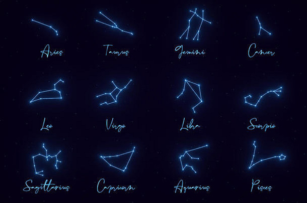 星座星座迹象的名字星星背景插图