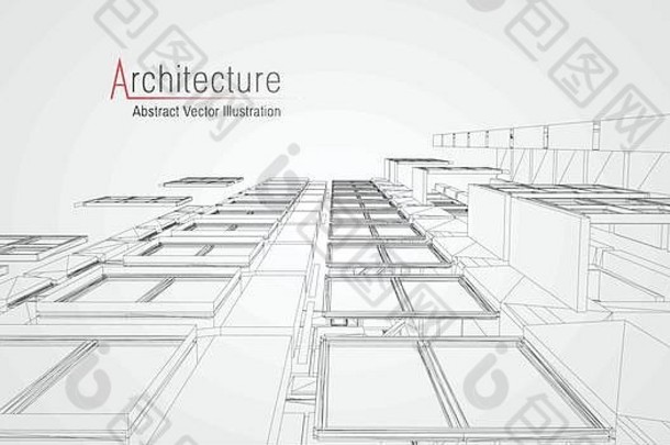 现代体系结构线框概念城市线框线框建筑插图体系结构计算机辅助设计画