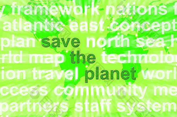 保存地球单词绿色显示回收生态友好的