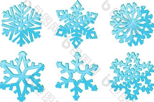 雪花集蓝色的冬天符号