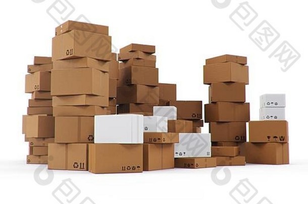 桩堆纸板盒子孤立的白色背景纸板盒子交付货物包交付包裹运输