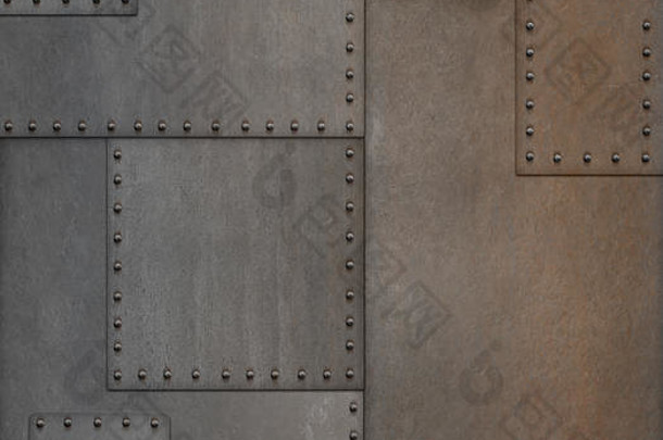 蒸汽朋克蒸汽朋克生锈的护甲金属背景插图
