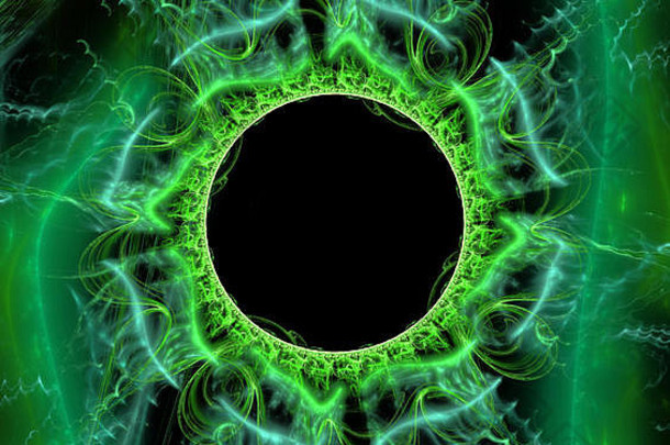 轮神奇的摘要框架的地方文本幻想闪亮的绿色圆模式框架摘要黑色的绿色背景