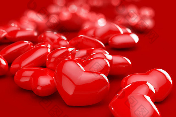 概念红色的心红色的表面情人节一天象征横幅插图爱浪漫概念情人节一天假期插图婚礼