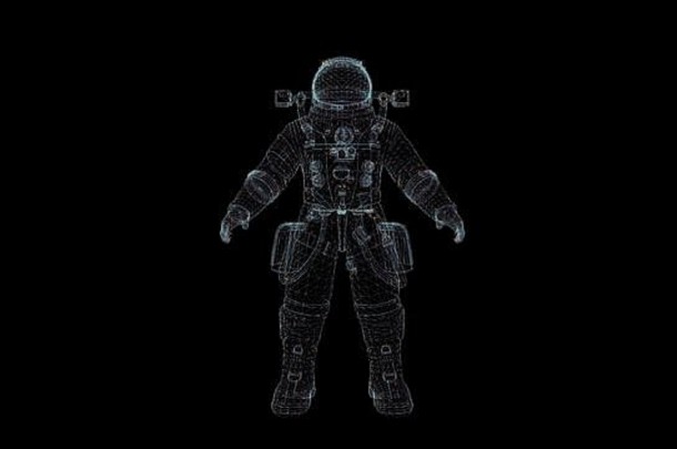 宇航员全息图线框不错的渲染黑色的背景