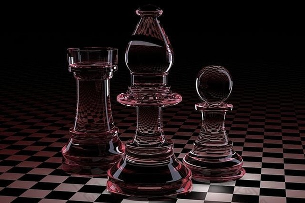 插图国际象棋块兵烟大象玻璃董事会小笼子里红色的勃艮第背光黑色的背景概念董事会游戏逻辑培训大脑