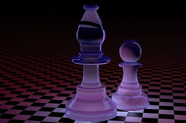 插图国际象棋一块兵大象玻璃董事会小笼子里红色的蓝色的背光黑色的背景概念董事会游戏逻辑培训大脑