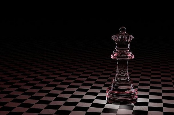 插图国际象棋一块女王玻璃董事会<strong>小笼</strong>子里红色的勃艮第背光黑色的背景概念董事会游戏逻辑培训大脑
