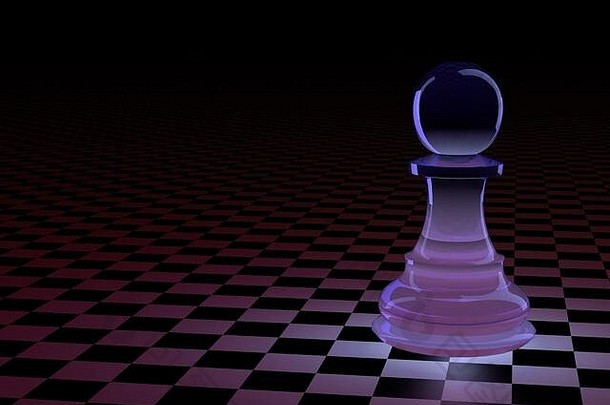 插图国际象棋一块兵玻璃董事会小笼子里红色的蓝色的背光黑色的背景概念董事会游戏逻辑培训大脑