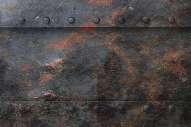 工业生锈的黑色的金属板螺栓背景横幅插图