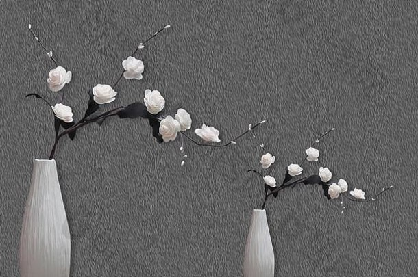 插图灰色的变形背景白色喷雾玫瑰花瓶
