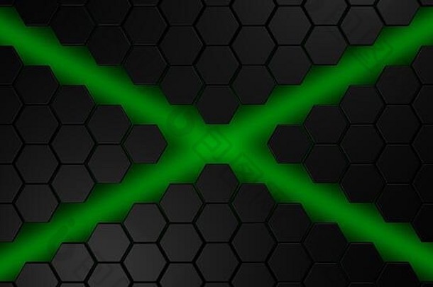 黑色的绿色六边形现代背景插图渲染