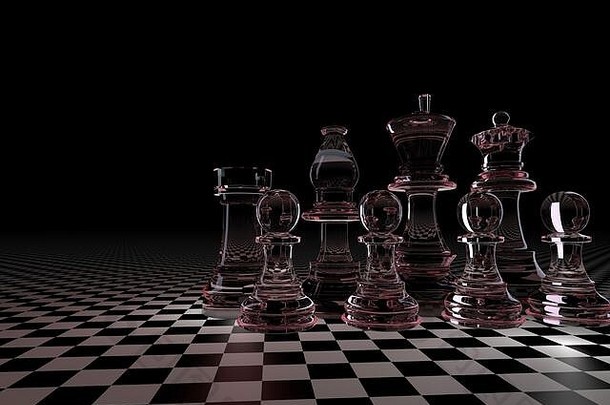 插图国际象棋一块兵大象烟王女王玻璃董事会小笼子里红色的勃艮第背光黑色的背景概念董事会游戏逻辑培训大脑