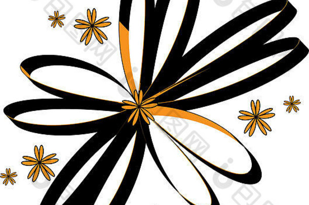 插图关系形成花图像黑色的金黄色的颜色白色背景