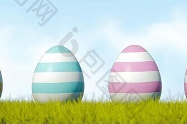 行复活节鸡蛋草天空背景插图