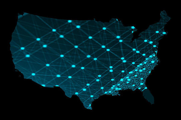 美国地图网络连接呈现电脑生成的背景