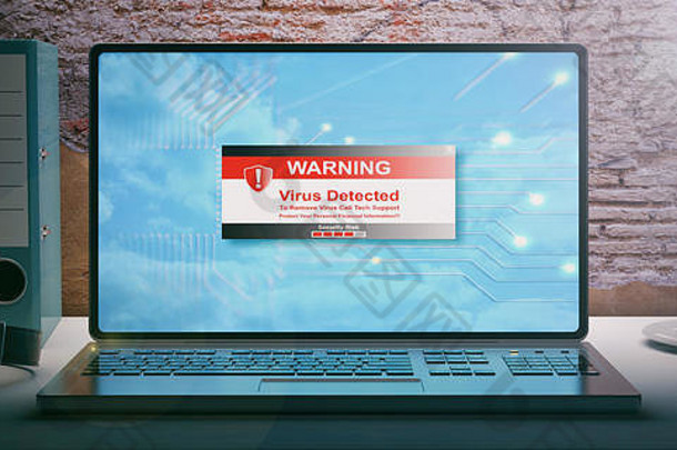 网络安全概念病毒检测到消息移动PC屏幕插图