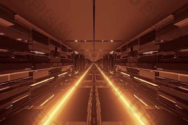 未来主义的技术科幻小说隧道走廊没完没了的发光的灯插图背景壁纸图形艺术作品
