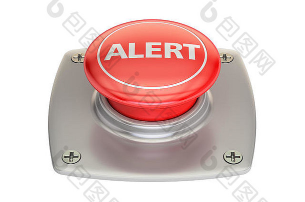警报红色的按钮呈现孤立的白色背景