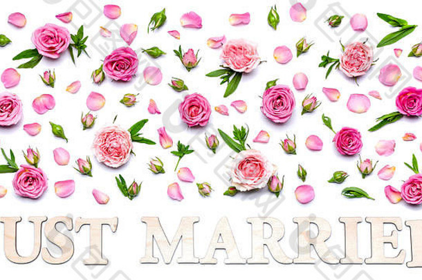 花婚礼模式白色背景花瓣花味蕾玫瑰空白问候卡婚礼邀请词结婚了