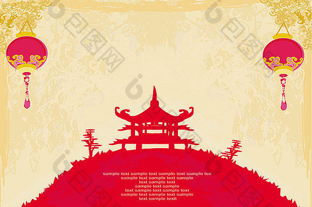 纸亚洲景观中国人灯笼古董日本风格背景