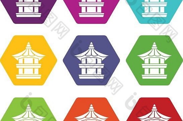 传统的朝鲜文宝塔图标集颜色六面体