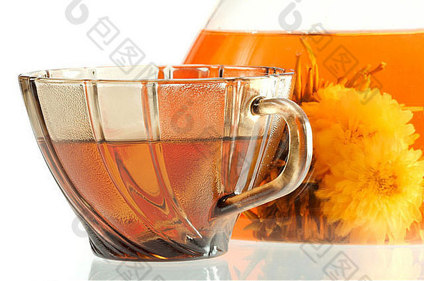 热花茶透明的茶壶
