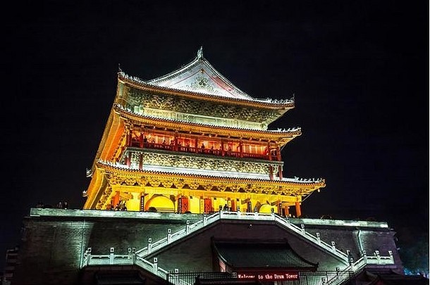 咸阳鼓塔guluo咸阳古老的城市中国晚上