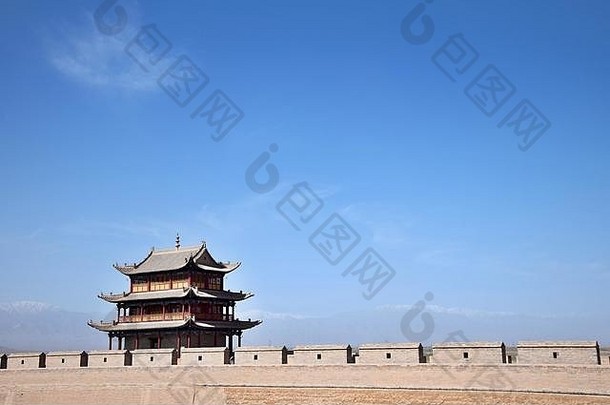 瞭望塔jiayu通过通过西结束伟大的墙中国城市嘉峪关甘肃省中国