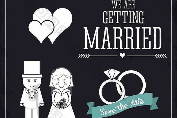 结婚了设计婚礼图标平插图