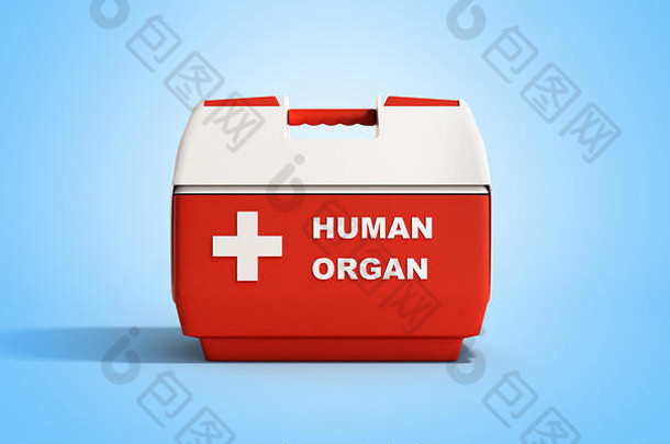 关闭人类器官冰箱盒子红色的渲染蓝色的背景