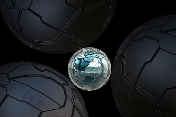 蓝色的全球连接黑色的球体