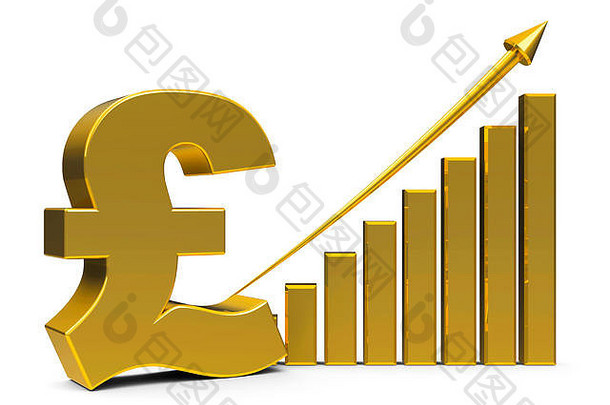 黄金业务图箭头英镑标志代表增长英镑率三维呈现插图